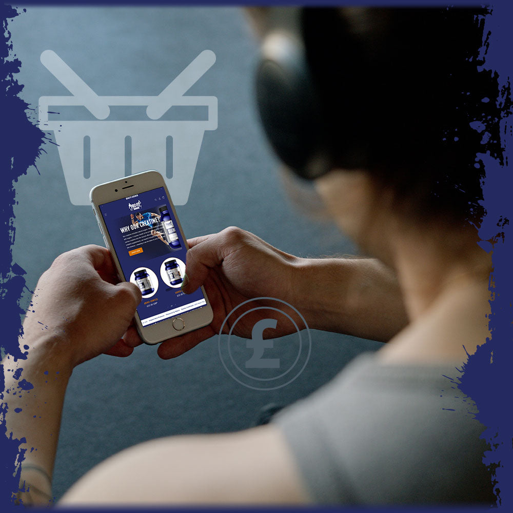A man shopping on the Pro-Fit website using his phone