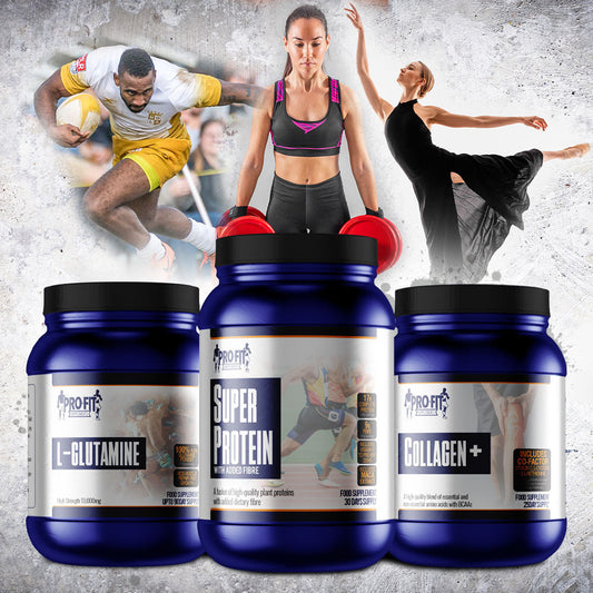 High-Impact Collection - picture of 3 products, glutamine, super protein, collagen