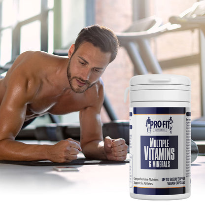 multi vitamin & mineral next to man planking