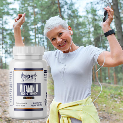 Older lady exercising outdoors next to a pot of high strength vitamin d
